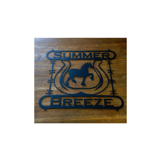 Rusty Rooster Fabrication & Design Physical product Horse with Horse shoe and Barbed Wire border with custom text (Z15)