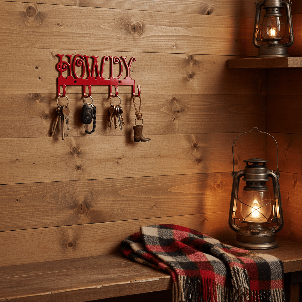 Rusty Rooster Fabrication & Design Physical product "Howdy, Organization! Metal Key Holder - Keep Your Keys in Texan Style!" (L10)