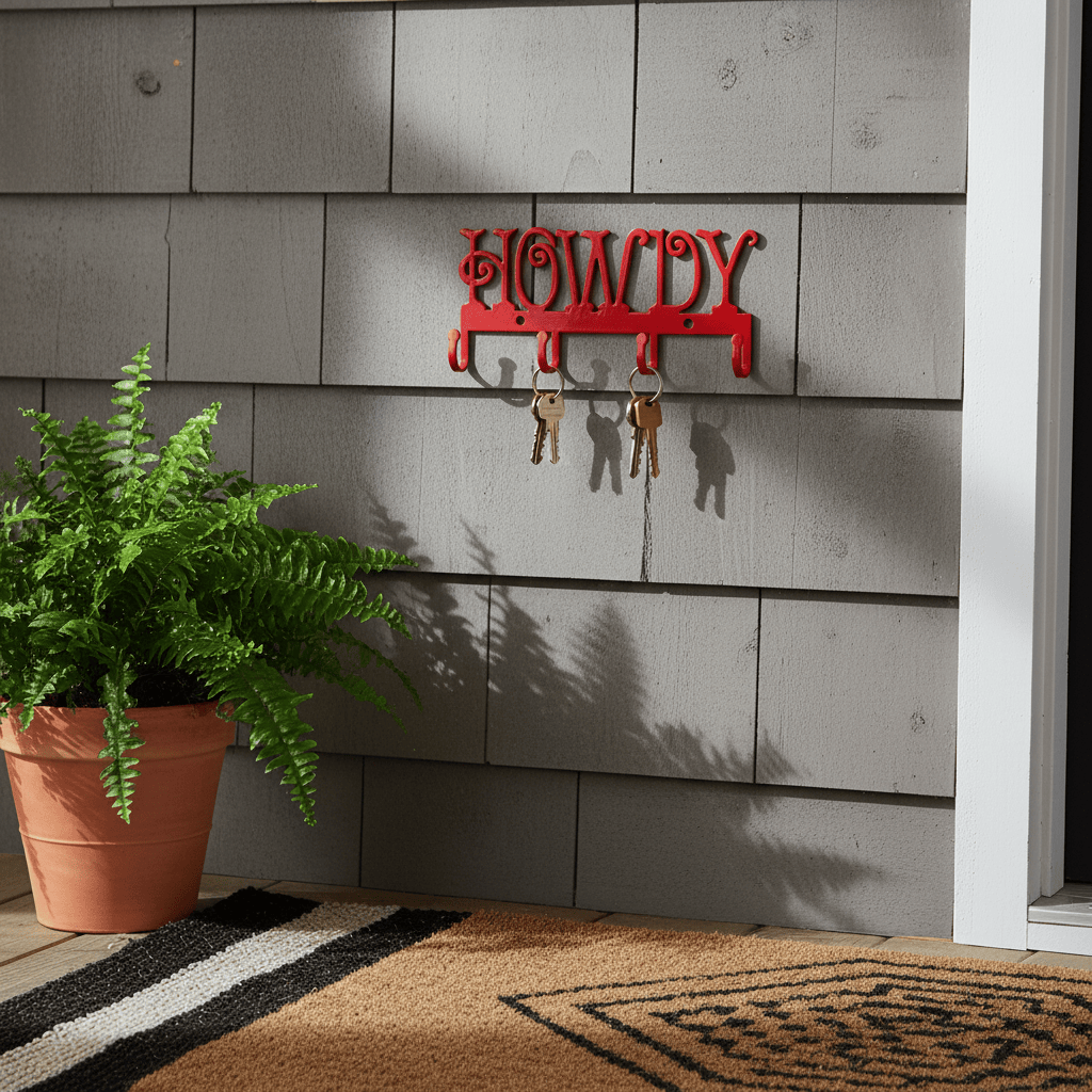 Rusty Rooster Fabrication & Design Physical product "Howdy, Organization! Metal Key Holder - Keep Your Keys in Texan Style!" (L10)