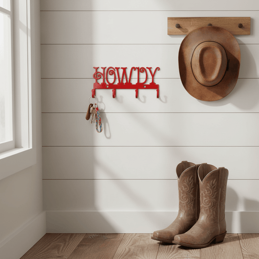 Rusty Rooster Fabrication & Design Physical product "Howdy, Organization! Metal Key Holder - Keep Your Keys in Texan Style!" (L10)