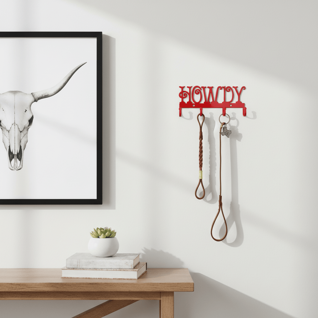 Rusty Rooster Fabrication & Design Physical product "Howdy, Organization! Metal Key Holder - Keep Your Keys in Texan Style!" (L10)