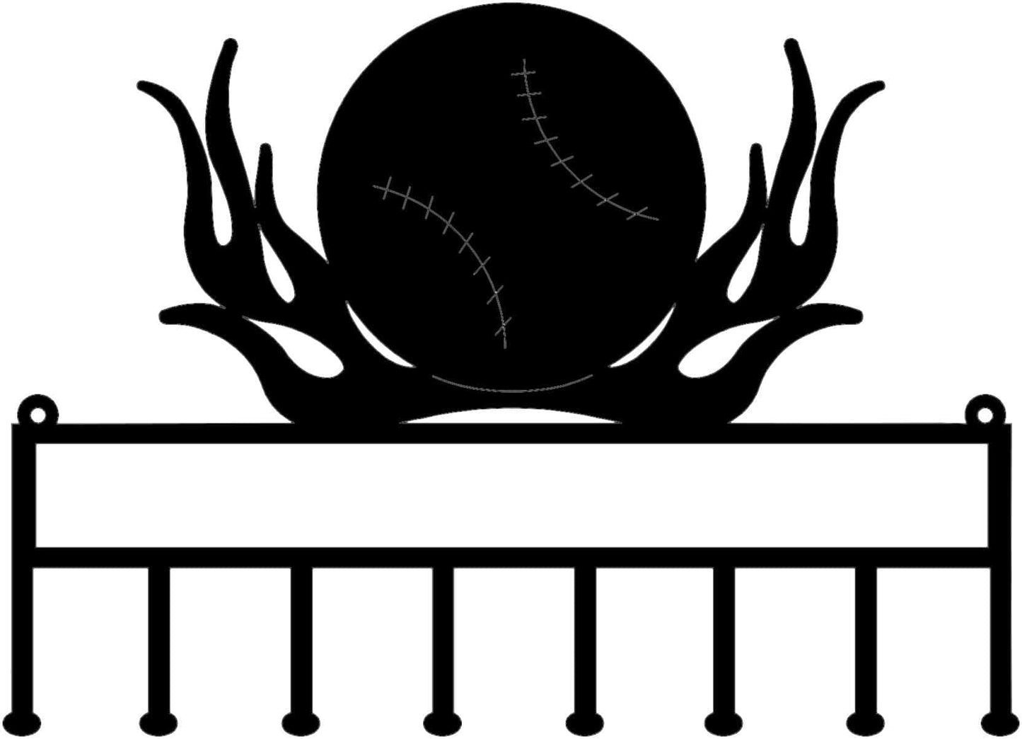 Rusty Rooster Fabrication & Design Physical product Medal Holder Baseball with Flames with Custom Text Box with 8 Hooks   (D28)