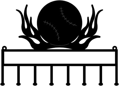 Rusty Rooster Fabrication & Design Physical product Medal Holder Baseball with Flames with Custom Text Box with 8 Hooks   (D28)