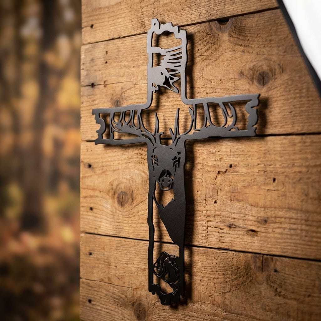 Rusty Rooster Fabrication & Design Physical product Metal Cross with Outdoor Wildlife  Scene