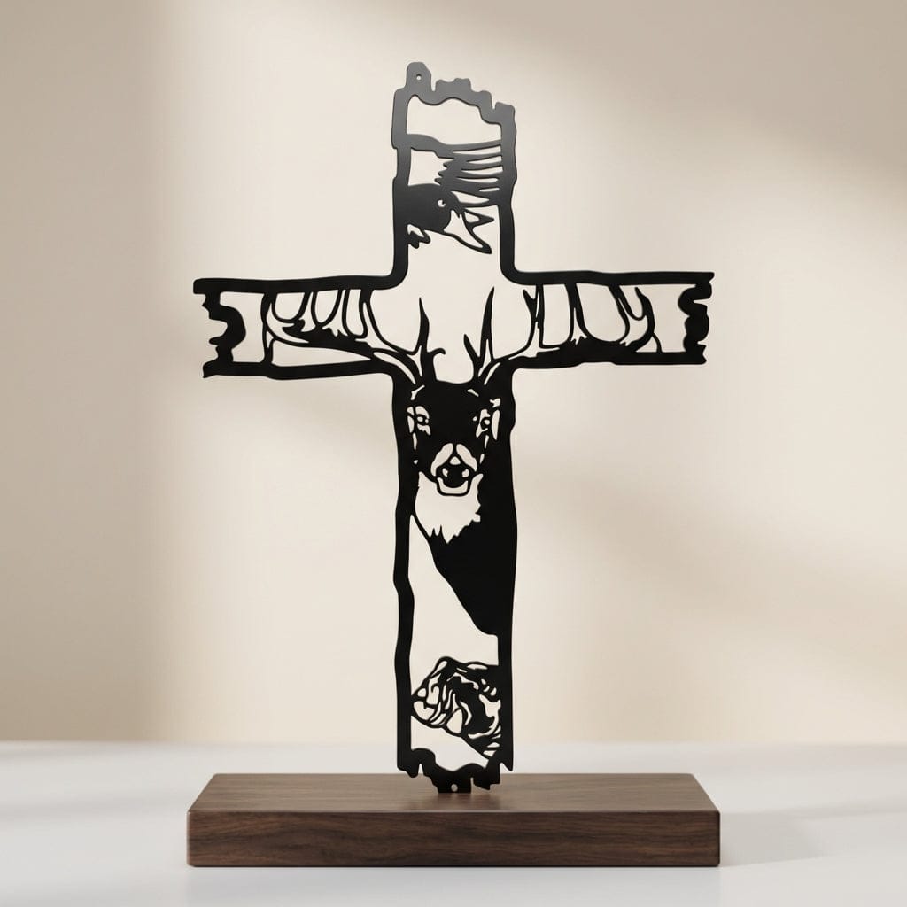 Rusty Rooster Fabrication & Design Physical product Metal Cross with Outdoor Wildlife  Scene