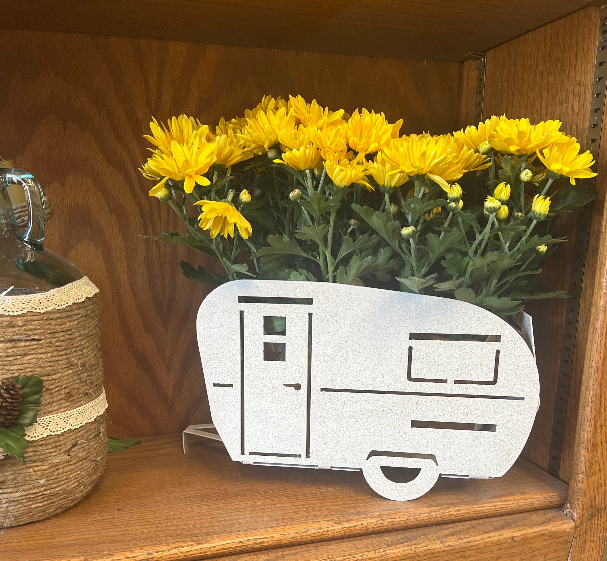 camper plant pot RV Trailer Metal Planter - Rolling Indoor