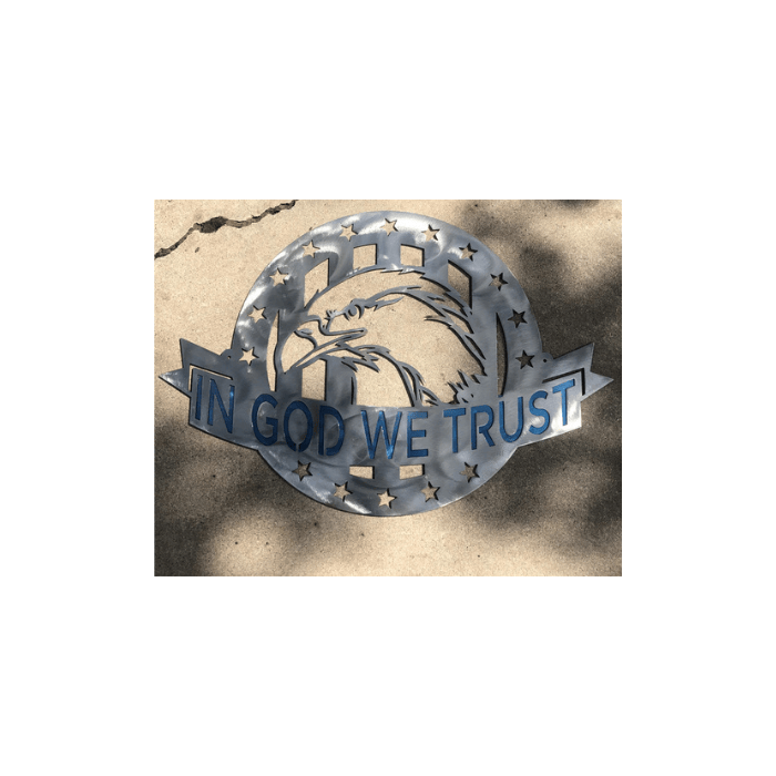 Rusty Rooster Fabrication & Design Physical product "Patriotic Elegance: Eagle with 'In God We Trust' Metal Wall Art - G32"