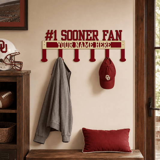 Rusty Rooster Fabrication & Design Physical product Personalized #1 Sooner Fan Coat & Hat Rack (B47)