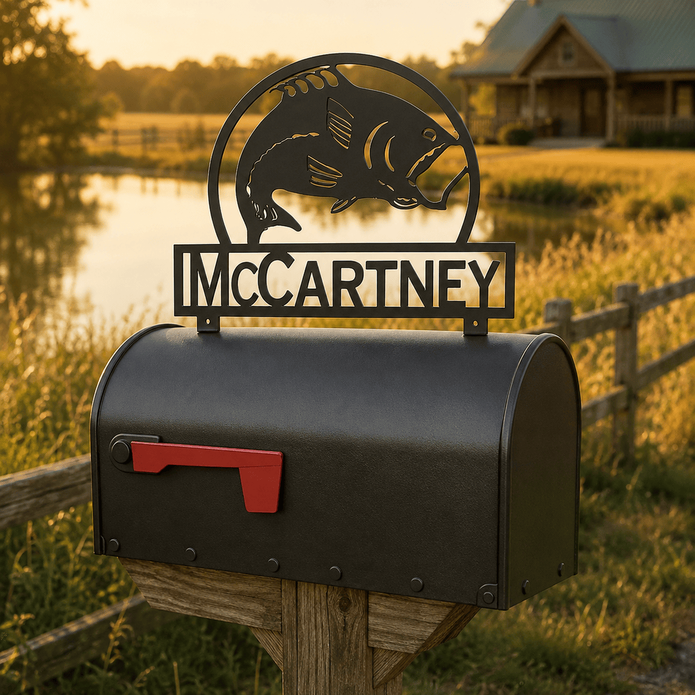 Rusty Rooster Fabrication & Design Physical product Personalized Bass Fishing Mailbox Topper (I30)