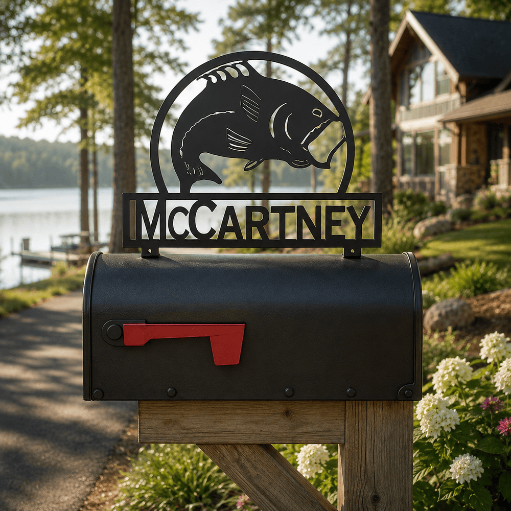 Rusty Rooster Fabrication & Design Physical product Personalized Bass Fishing Mailbox Topper (I30)
