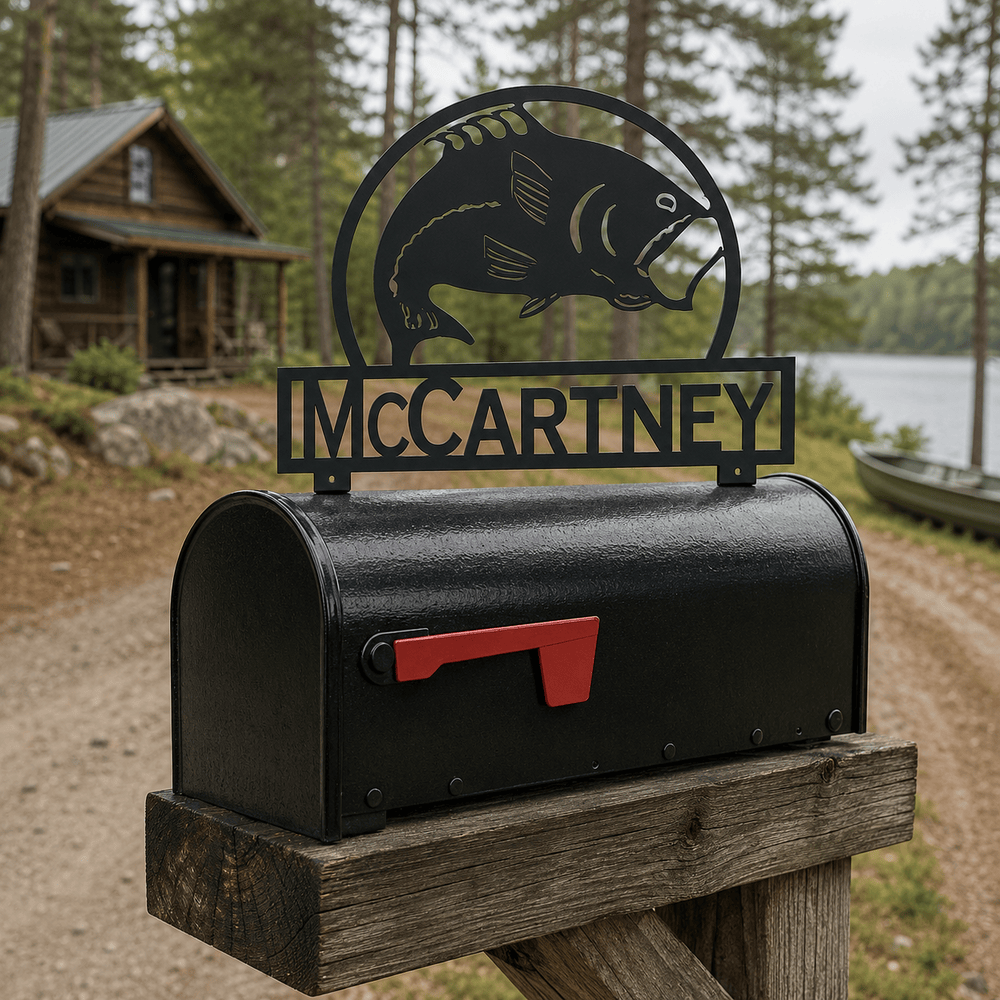 Rusty Rooster Fabrication & Design Physical product Personalized Bass Fishing Mailbox Topper (I30)