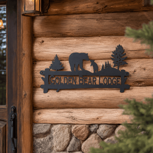 Rusty Rooster Fabrication & Design Physical product Personalized Bear and Cub Metal Sign (M23)