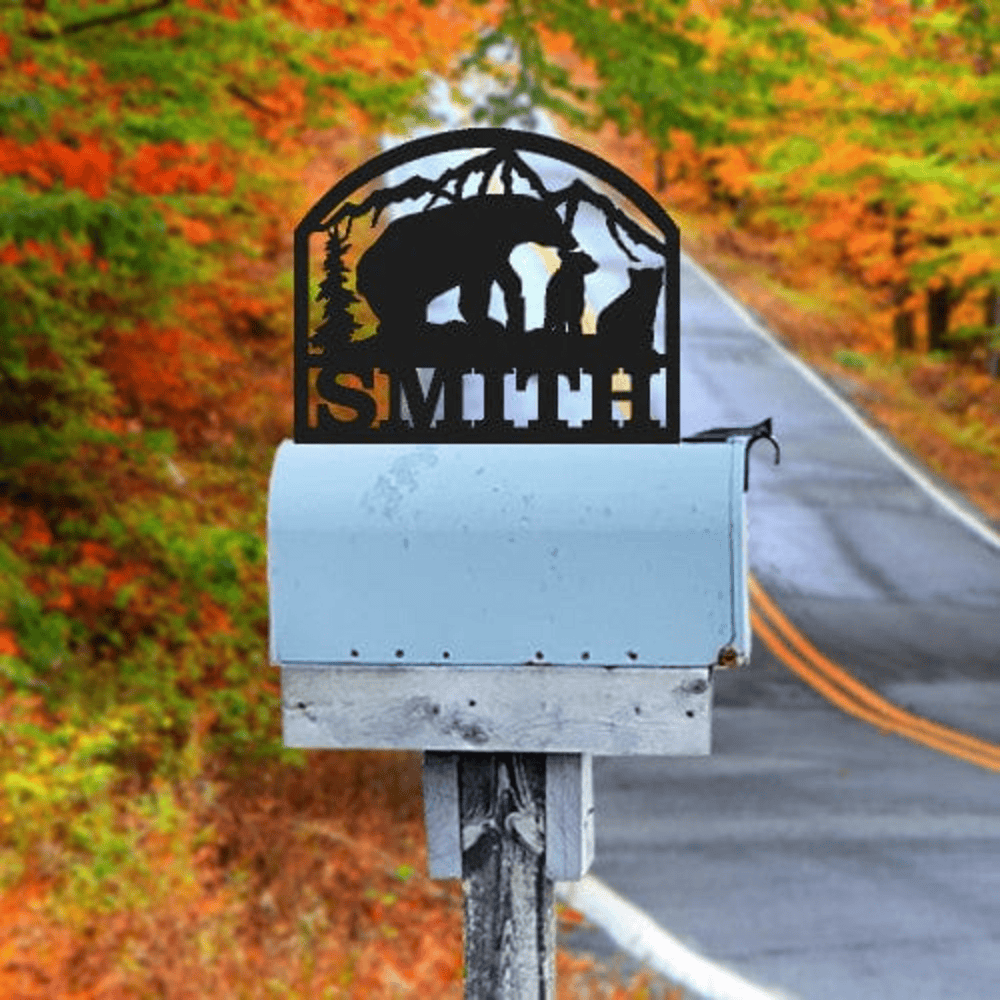 Rusty Rooster Fabrication & Design Physical product Personalized Bear and Cubs Metal Mailbox Topper (D40)