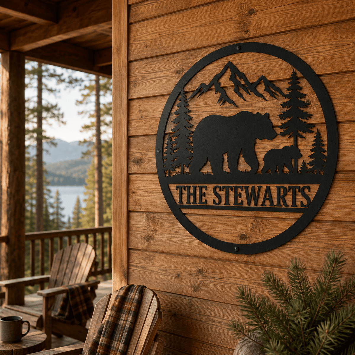 Rusty Rooster Fabrication & Design Physical product Personalized Bear Cabin Sign – Custom Family Name Metal Wall Art (A35)