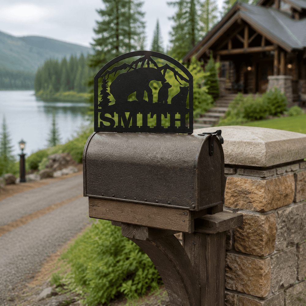 Rusty Rooster Fabrication & Design Physical product Personalized Bear & Cubs Mailbox Topper (D40)