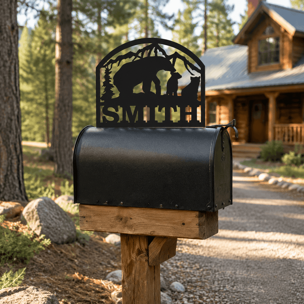 Rusty Rooster Fabrication & Design Physical product Personalized Bear & Cubs Mailbox Topper (D40)