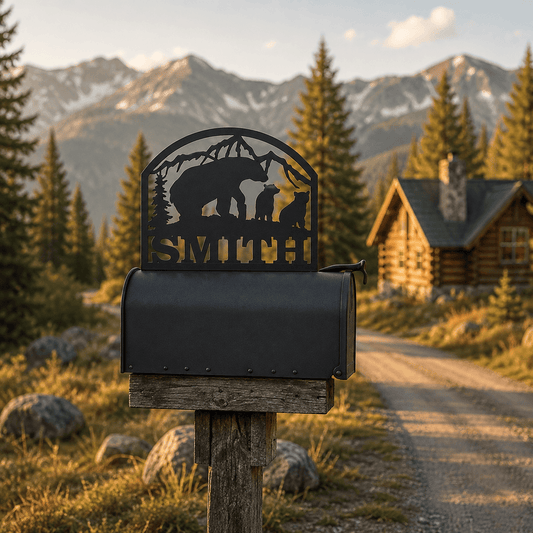 Rusty Rooster Fabrication & Design Physical product Personalized Bear & Cubs Mailbox Topper (D40)
