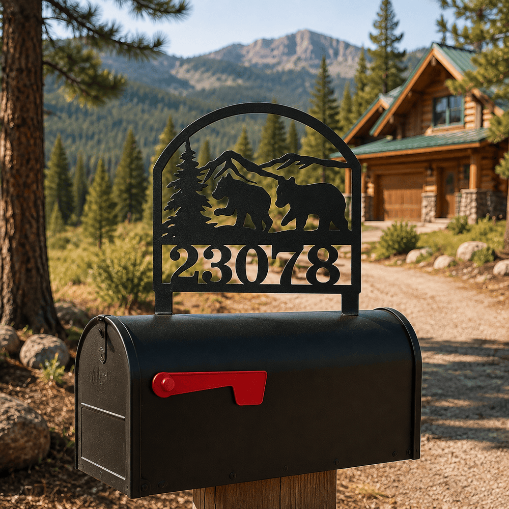Rusty Rooster Fabrication & Design Physical product Personalized Bear Cubs Metal Mailbox Topper – Wildlife Address Sign (D29)
