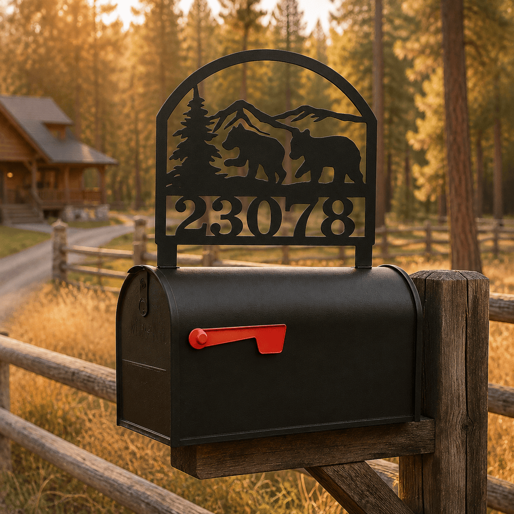 Rusty Rooster Fabrication & Design Physical product Personalized Bear Cubs Metal Mailbox Topper – Wildlife Address Sign (D29)