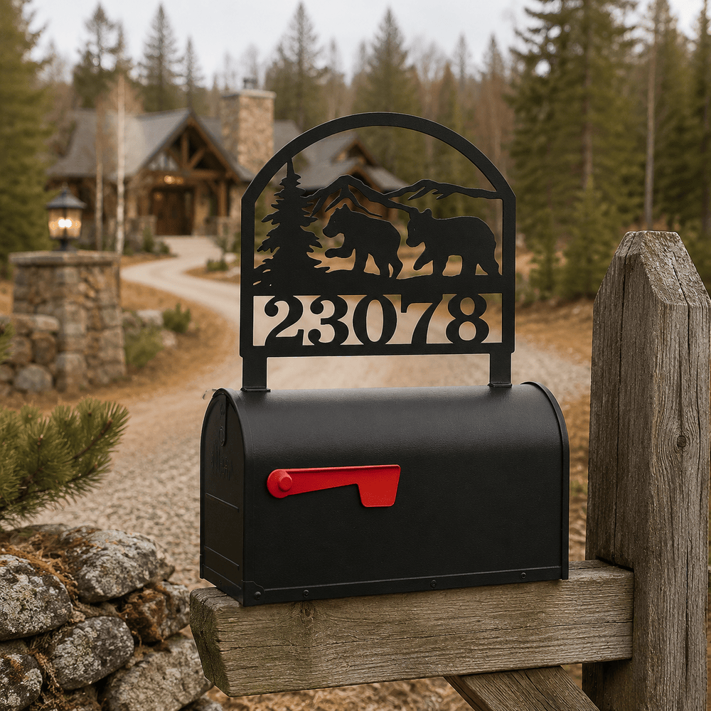 Rusty Rooster Fabrication & Design Physical product Personalized Bear Cubs Metal Mailbox Topper – Wildlife Address Sign (D29)