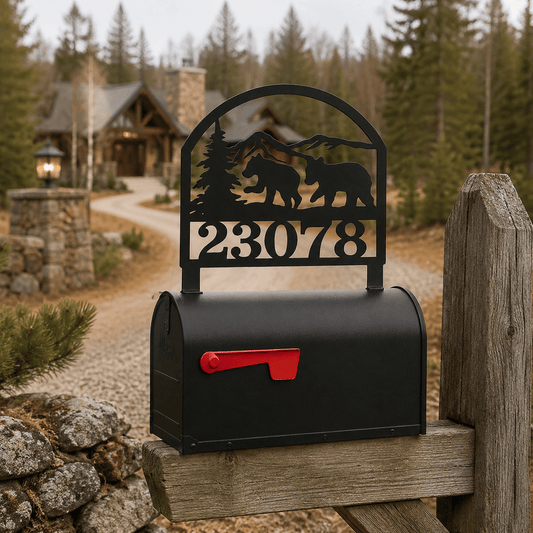 Rusty Rooster Fabrication & Design Physical product Personalized Bear Cubs Metal Mailbox Topper – Wildlife Address Sign (D29)