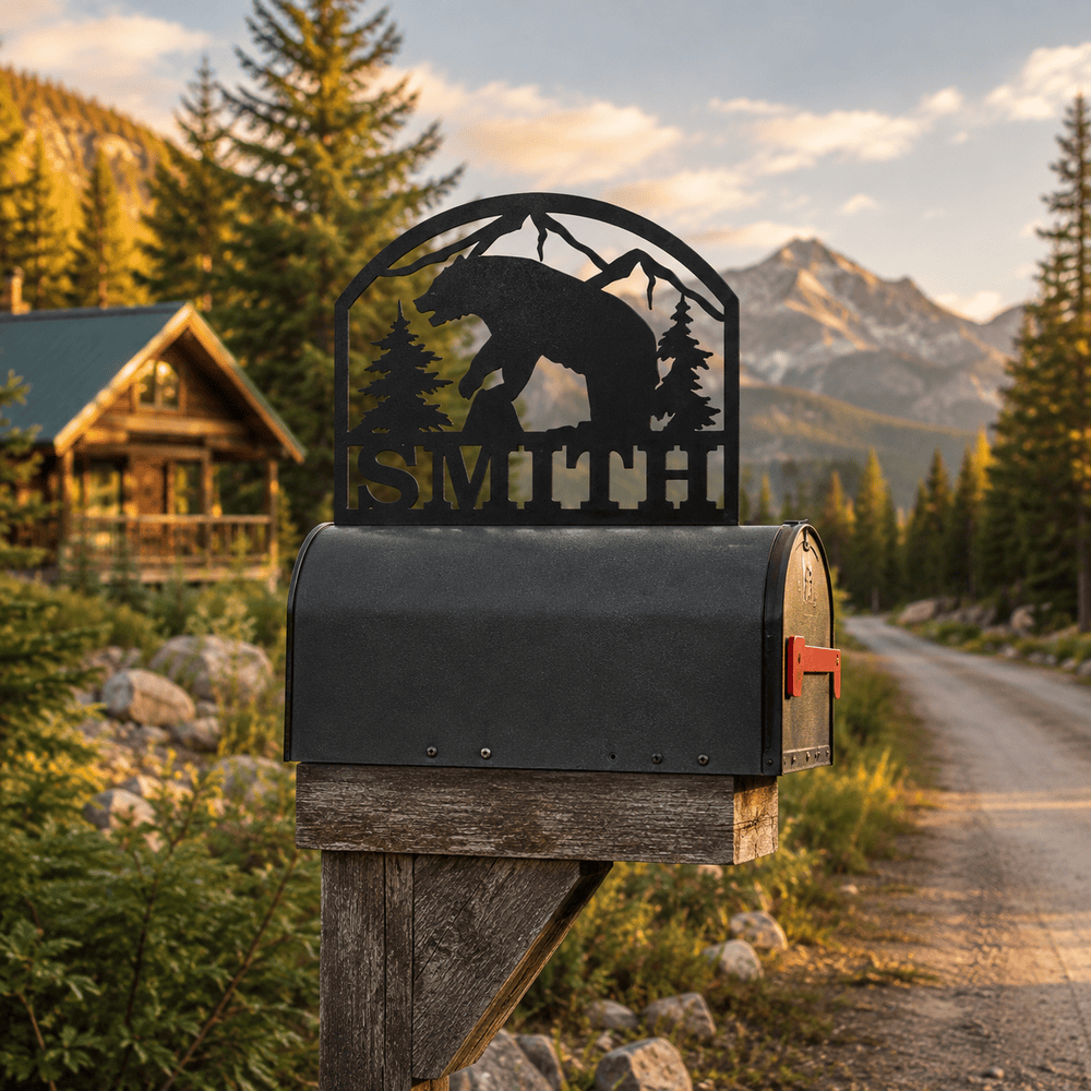Rusty Rooster Fabrication & Design Physical product Personalized Bear Mailbox Topper (E31)
