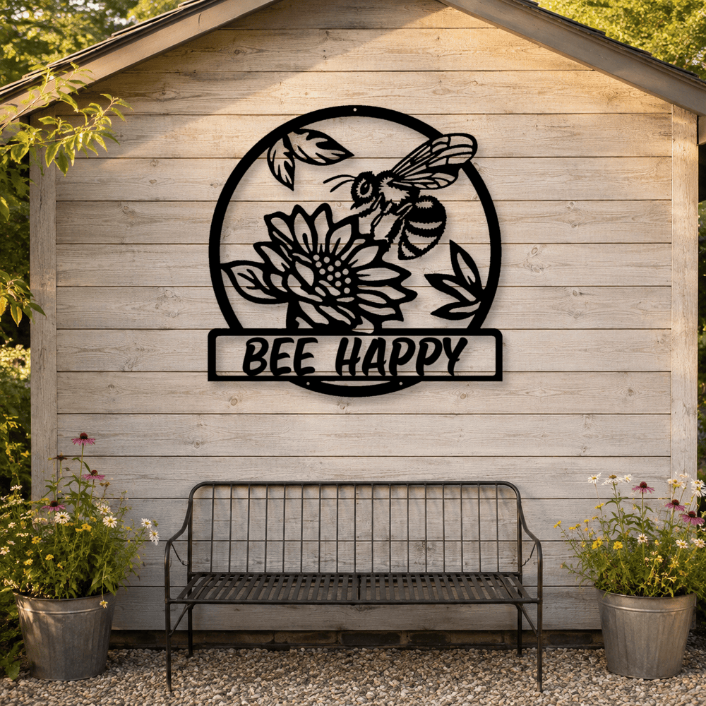 Rusty Rooster Fabrication & Design Physical product Personalized Bee Garden Metal Sign – Custom Name & Flowers (C77)