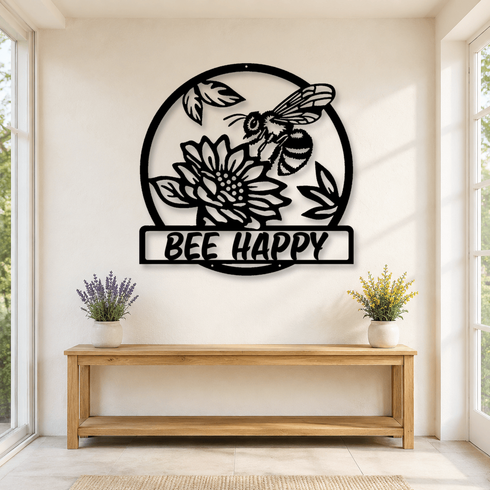 Rusty Rooster Fabrication & Design Physical product Personalized Bee Garden Metal Sign – Custom Name & Flowers (C77)