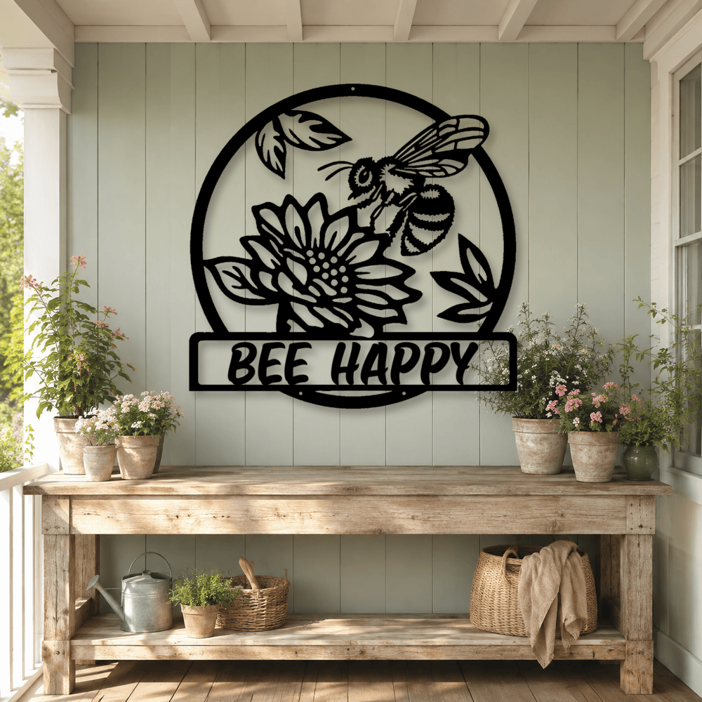 Rusty Rooster Fabrication & Design Physical product Personalized Bee Garden Metal Sign – Custom Name & Flowers (C77)