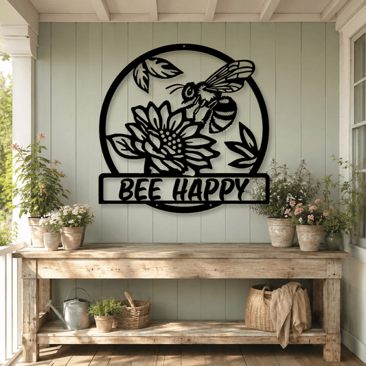 Rusty Rooster Fabrication & Design Physical product Personalized Bee Garden Metal Sign – Custom Name & Flowers (C77)