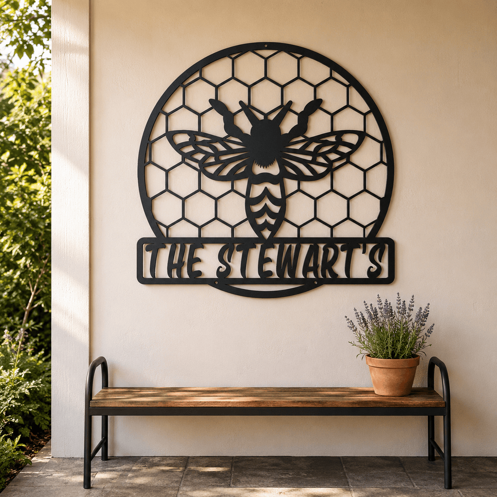 Rusty Rooster Fabrication & Design Physical product Personalized Bee & Honeycomb Metal Sign (C74)
