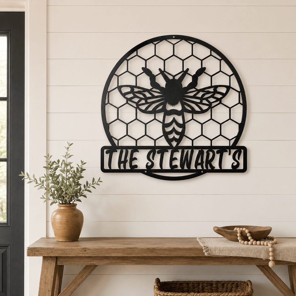 Rusty Rooster Fabrication & Design Physical product Personalized Bee & Honeycomb Metal Sign (C74)