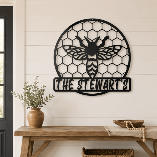 Rusty Rooster Fabrication & Design Physical product Personalized Bee & Honeycomb Metal Sign (C74)