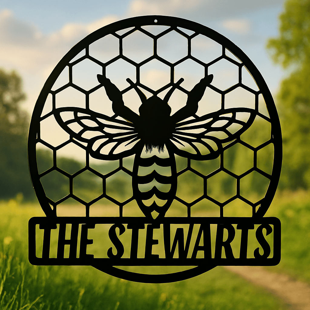 Rusty Rooster Fabrication & Design Physical product Personalized Bee Sign with Honeycomb - Sweeten Your Space (C74)