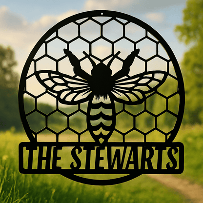 Rusty Rooster Fabrication & Design Physical product Personalized Bee Sign with Honeycomb - Sweeten Your Space (C74)