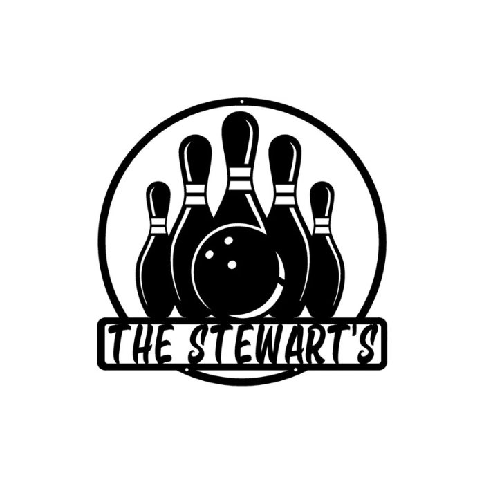 Rusty Rooster Fabrication & Design Physical product Personalized Bowling Ball with Pins Sign - Strike Up Some Fun (C76)