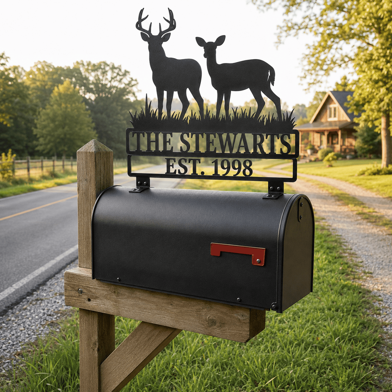 Rusty Rooster Fabrication & Design Physical product Personalized Buck & Doe Deer Mailbox Topper (C18)