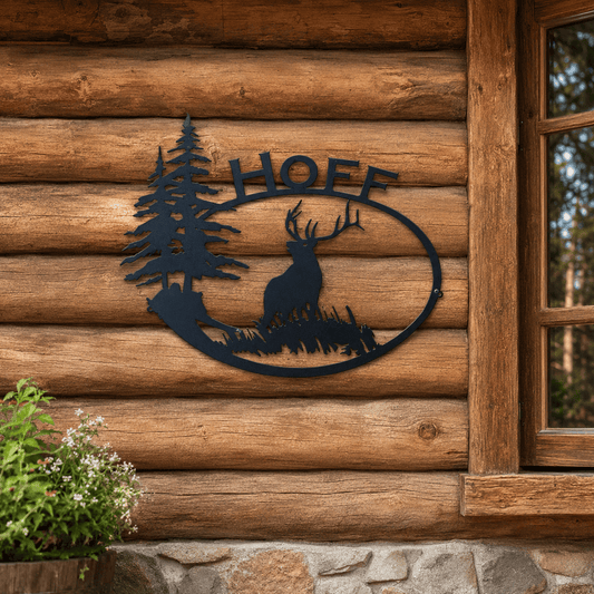 Rusty Rooster Fabrication & Design Physical product Personalized Bull Elk & Trees Metal Sign (F26)