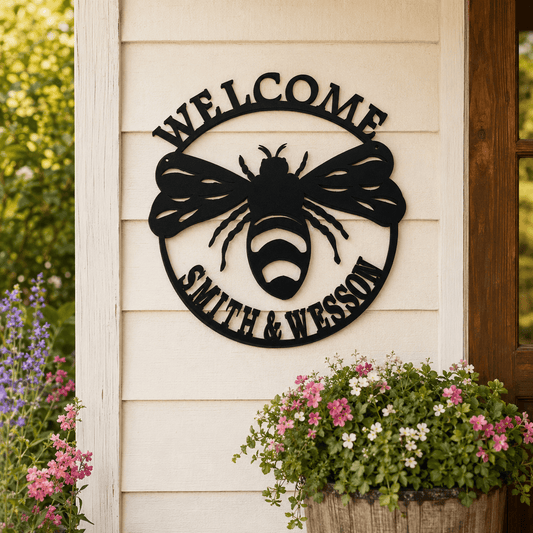 Rusty Rooster Fabrication & Design Physical product Personalized Bumble Bee Welcome Metal Sign (G)