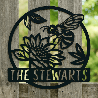 Rusty Rooster Fabrication & Design Physical product Personalized Bumble Bee with Flowers Sign - Garden Elegance (C77)