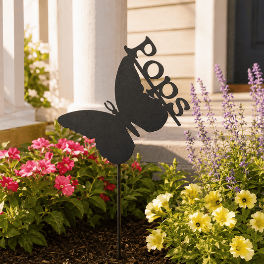 Rusty Rooster Fabrication & Design Physical product Personalized Butterfly Metal Garden Stake (S9)