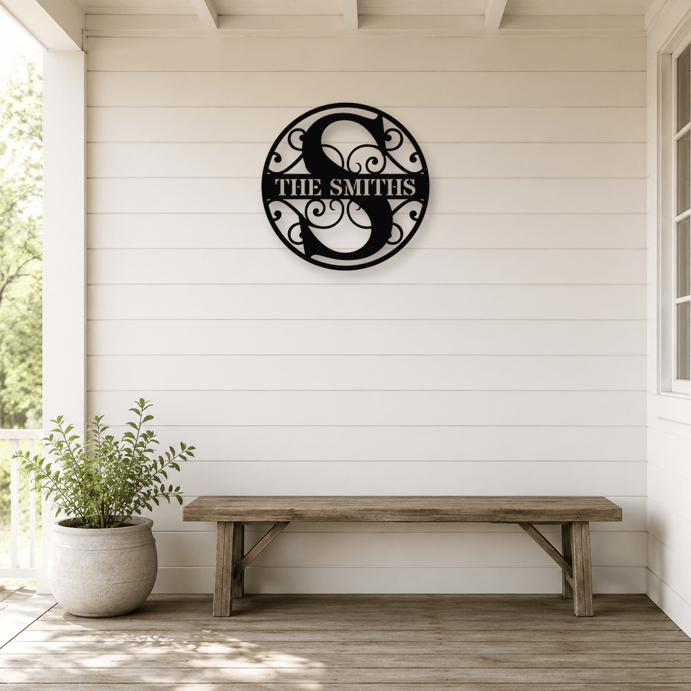 Rusty Rooster Fabrication & Design Physical product Personalized Circle Monogram Metal Sign – Custom Family Name (D72)