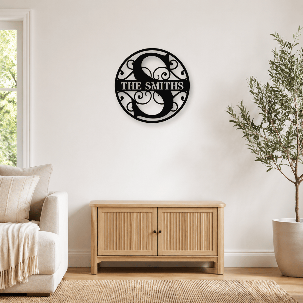 Rusty Rooster Fabrication & Design Physical product Personalized Circle Monogram Metal Sign – Custom Family Name (D72)