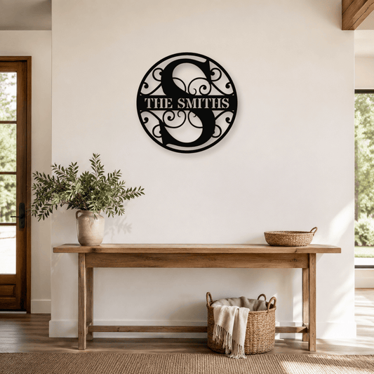 Rusty Rooster Fabrication & Design Physical product Personalized Circle Monogram Metal Sign – Custom Family Name (D72)