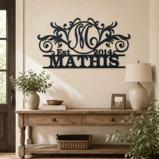 Rusty Rooster Fabrication & Design Physical product Personalized Circle Monogram Metal Sign – Family Name & Year (D41)