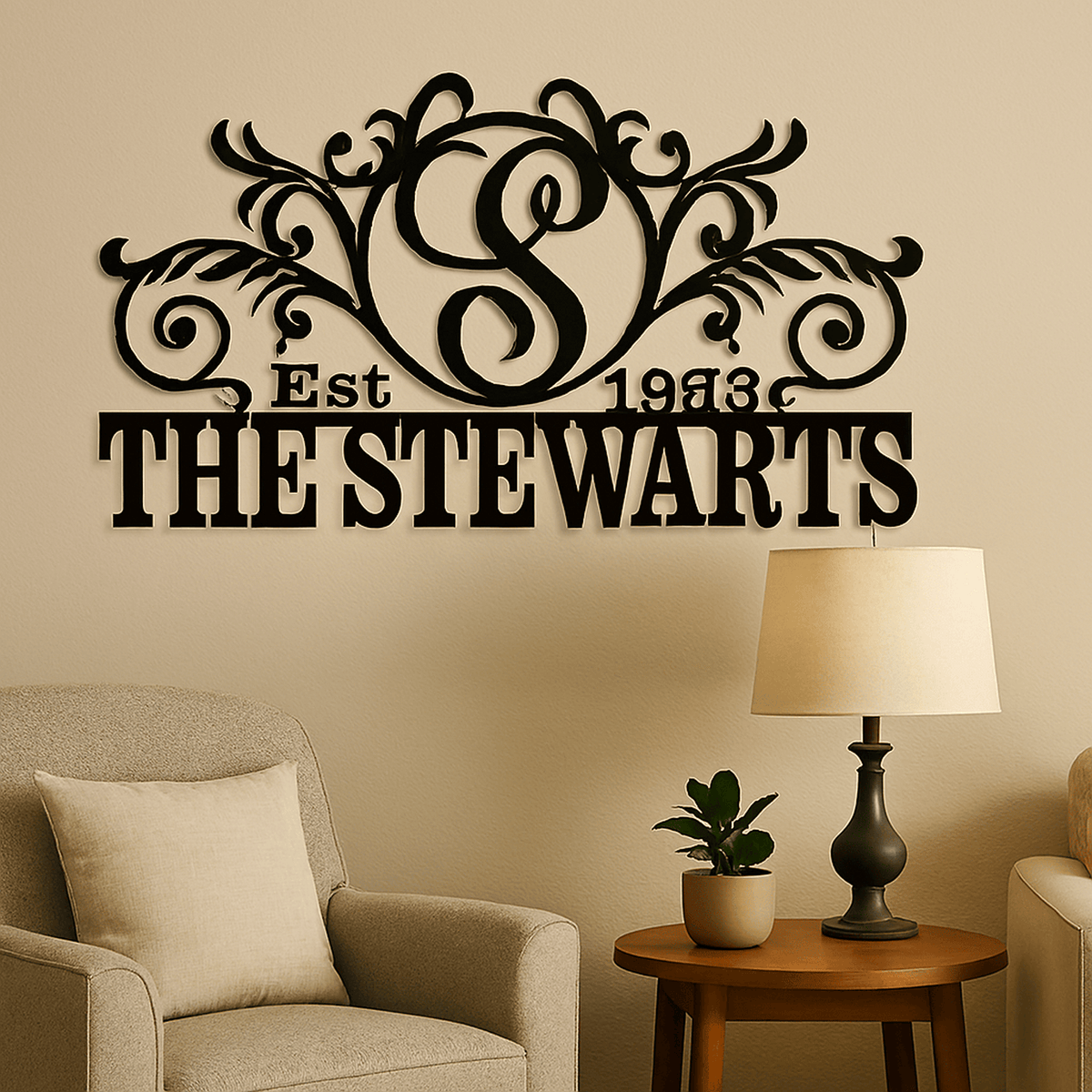 Rusty Rooster Fabrication & Design Physical product Personalized Circle Monogram Metal Sign – Family Name & Year (D41)