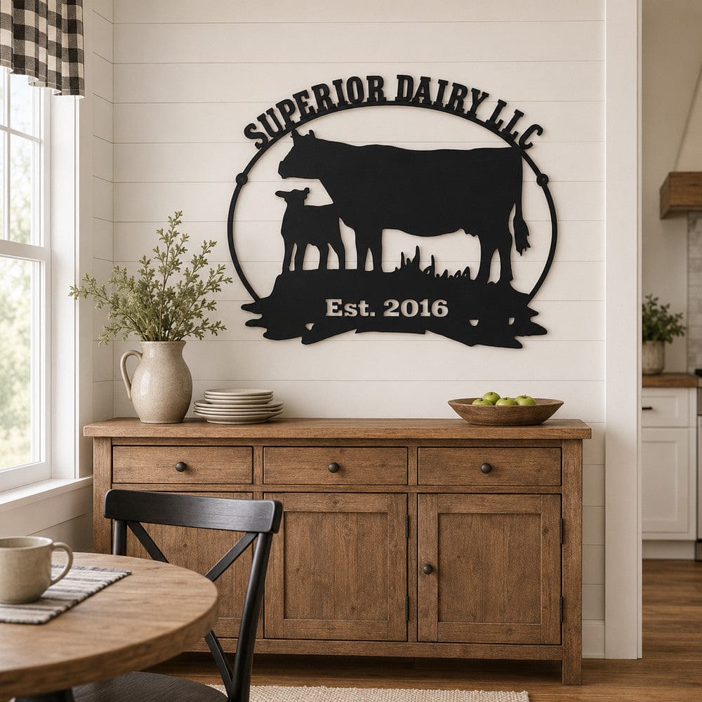 Personalized Cow and Calf Welcome Metal Sign