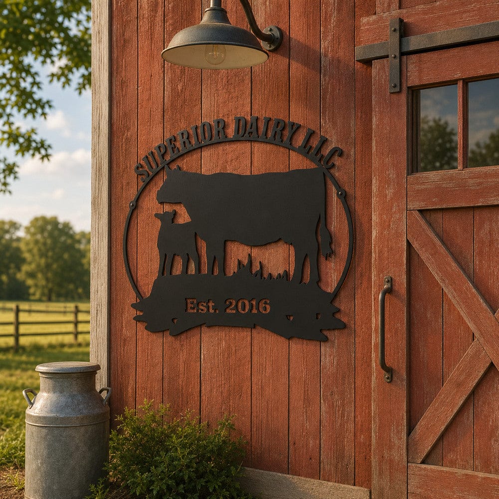 Personalized Cow and Calf Welcome Metal Sign