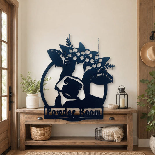Rusty Rooster Fabrication & Design Physical product Personalized Cow with Flower Crown Metal Sign (B61)