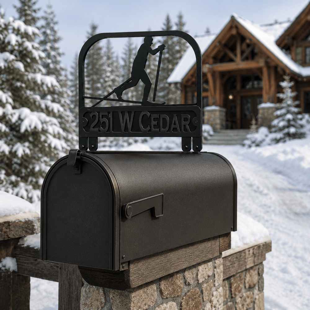 Rusty Rooster Fabrication & Design Physical product Personalized Cross-Country Skier Mailbox Topper (A44)